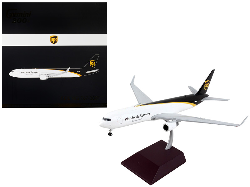 Boeing 767 300F Commercial Aircraft UPS Worldwide Services White with Black Tail Gemini 200 Series 1/200 Diecast Model Airplane GeminiJets G2UPS979