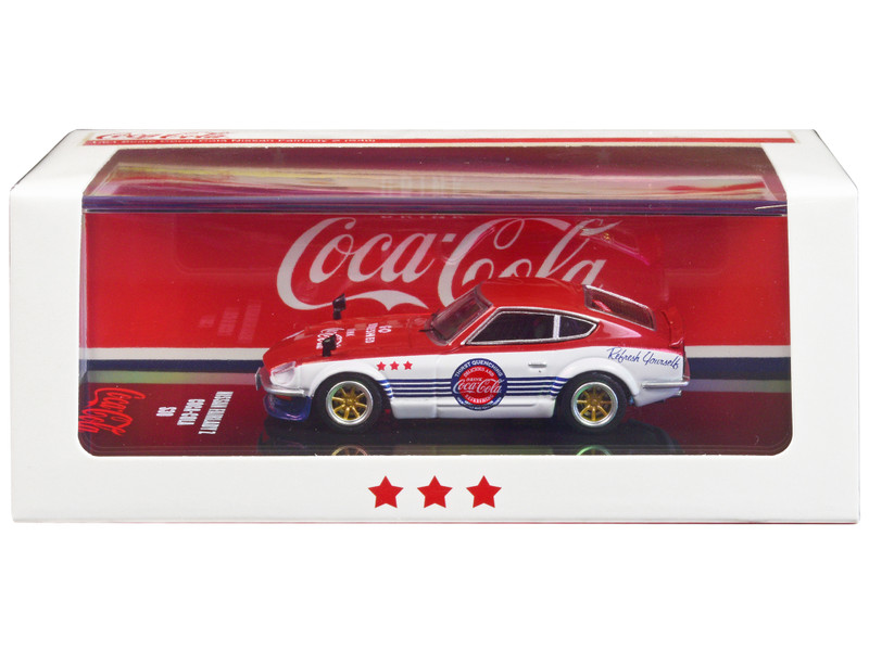 Nissan Fairlady Z S30 RHD Right Hand Drive Red and White with Blue Stripes Coca Cola 1/64 Diecast Model Car Inno Models COKE059A