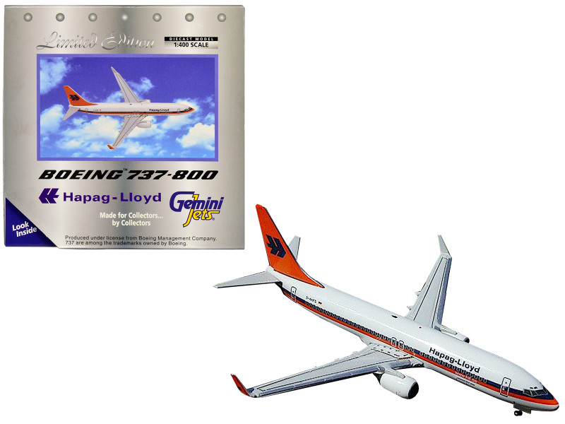 Boeing 737 800 Commercial Aircraft Hapag Lloyd White with Orange and Blue Stripes 1/400 Diecast Model Airplane GeminiJets GJ203