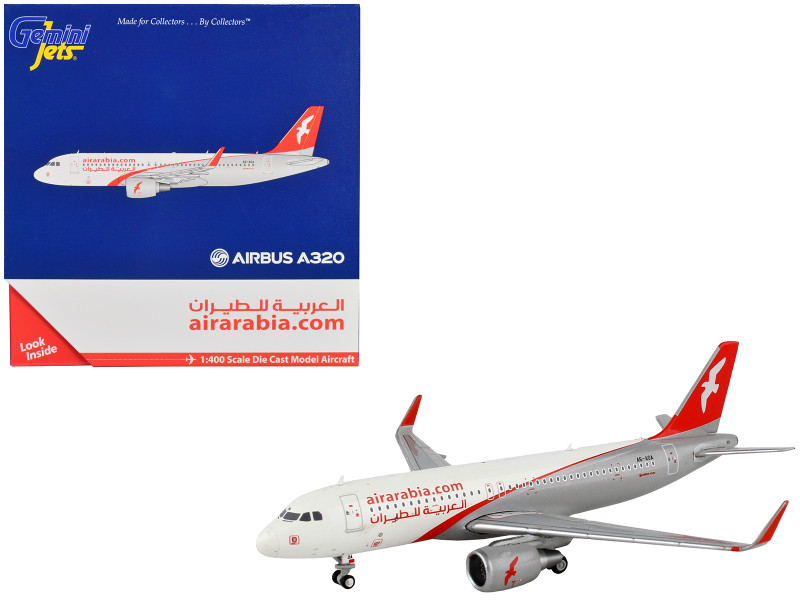 Airbus A320 Commercial Aircraft Air Arabia White and Gray with Red Tail 1/400 Diecast Model Airplane GeminiJets GJ1436