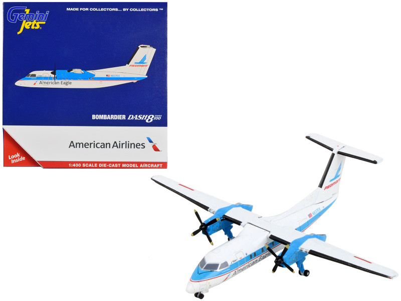 Bombardier Dash 8 100 Commercial Aircraft American Airlines American Eagle Piedmont Airlines White with Blue Stripes 1/400 Diecast Model Airplane GeminiJets GJ1614