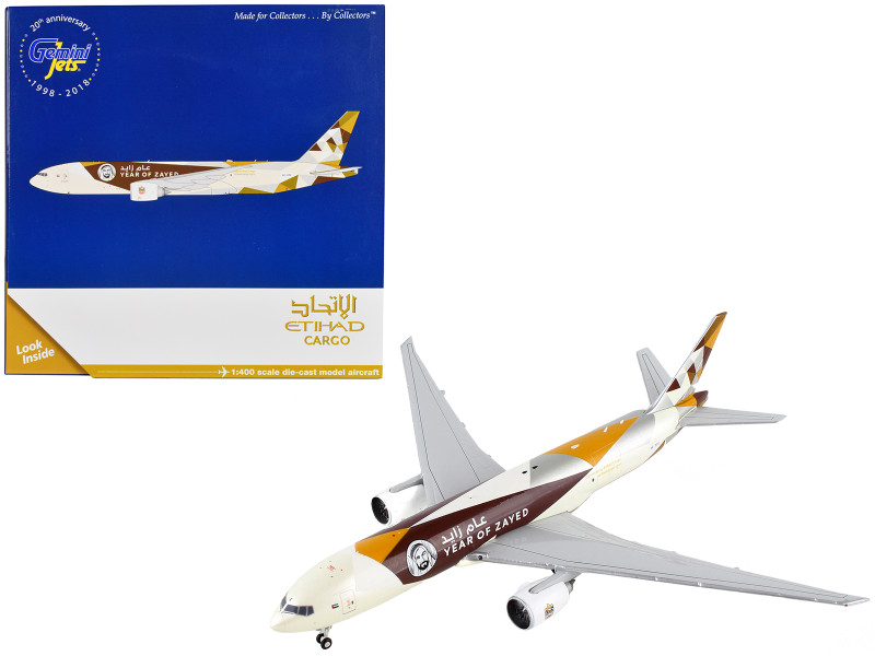 Boeing 777F Commercial Aircraft Etihad Cargo Year of Zayed White with Graphics 1/400 Diecast Model Airplane GeminiJets GJ1812