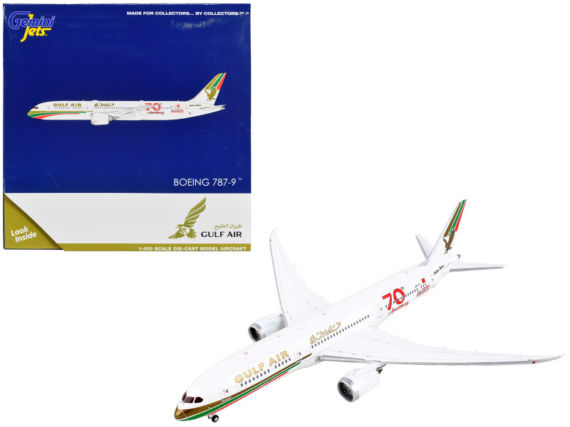 Boeing 787 9 Commercial Aircraft Gulf Air 70th Anniversary White with Graphics 1/400 Diecast Model Airplane GeminiJets GJ1909