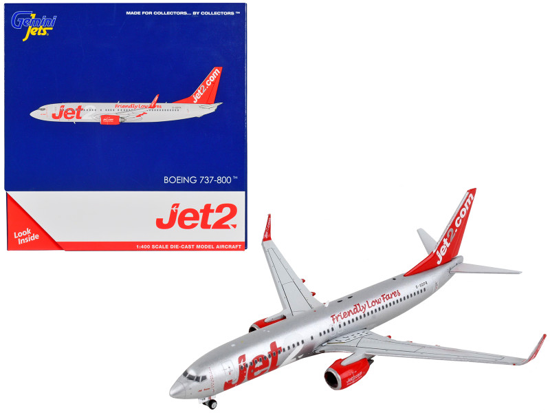 Boeing 737 800 Commercial Aircraft Jet2 Com Silver with Red Tail 1/400 Diecast Model Airplane GeminiJets GJ1936