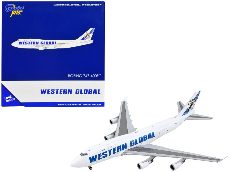 Boeing 747 400F Commercial Aircraft Western Global White with Blue Tail Stripes 1/400 Diecast Model Airplane GeminiJets GJ2015