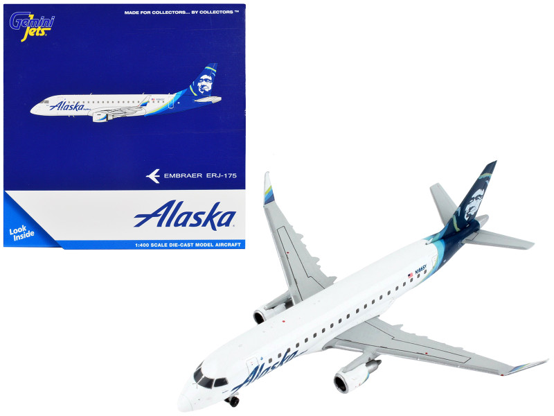 Embraer ERJ 175 Commercial Aircraft Alaska Airlines White with Blue Tail 1/400 Diecast Model Airplane GeminiJets GJ2038