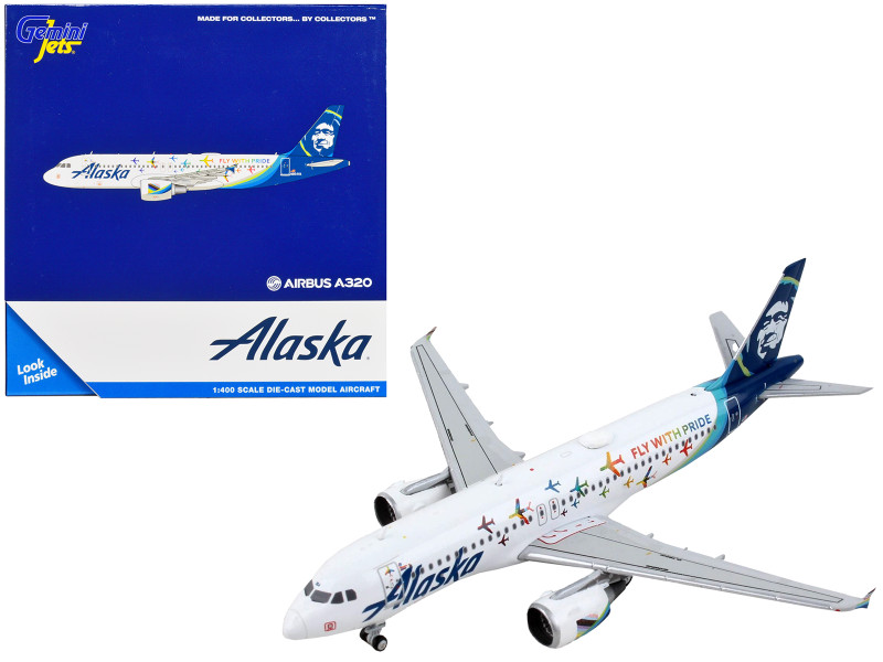 Airbus A320 Commercial Aircraft Alaska Airlines Fly with Pride White with Blue Tail 1/400 Diecast Model Airplane GeminiJets GJ2042