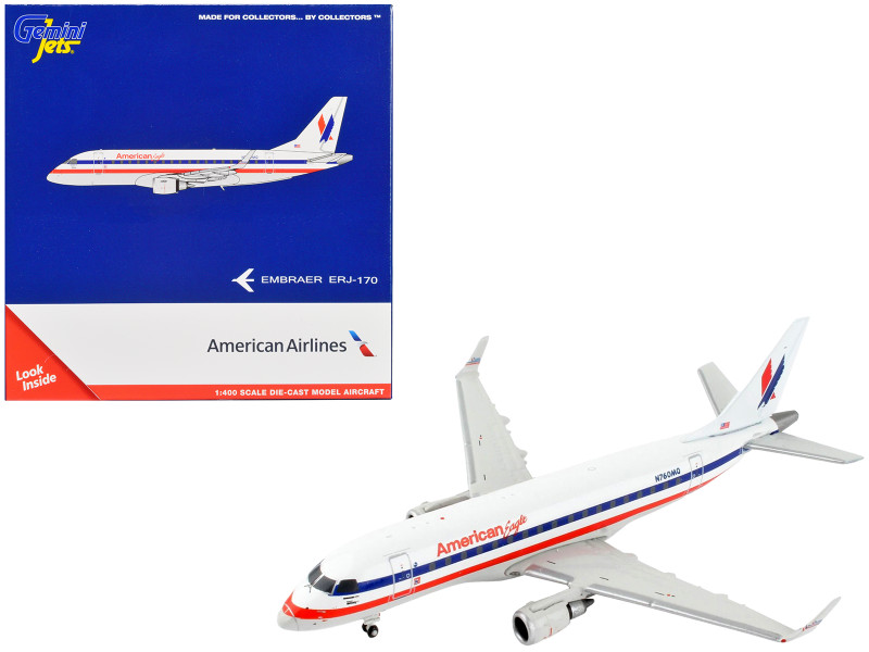 Embraer ERJ 170 Commercial Aircraft American Airlines American Eagle White with Blue and Red Stripes 1/400 Diecast Model Airplane GeminiJets GJ2056