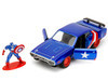 1972 Plymouth GTX Candy Blue with Red and White Stripes and Captain America Diecast Figure The Avengers Hollywood Rides Series 1/32 Diecast Model Car Jada 33081