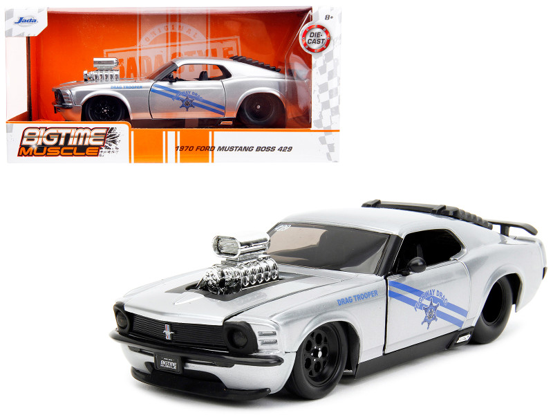 1970 Ford Mustang Boss 429 Silver Metallic Highway Drag Drag Trooper Bigtime Muscle Series 1/24 Diecast Model Car Jada 35021