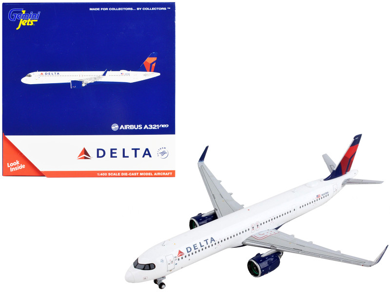 Airbus A321neo Commercial Aircraft Delta Air Lines White with Blue Tail 1/400 Diecast Model Airplane GeminiJets GJ2164