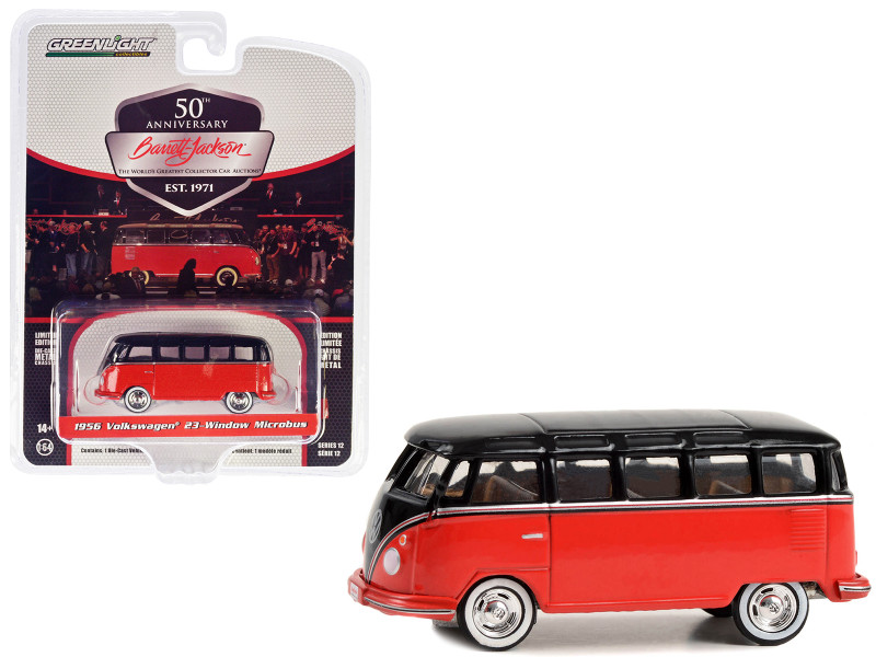1956 Volkswagen 23 Window Microbus Lot #1438 1 Barrett Jackson Red and Black with Tan Interior Scottsdale Edition Series 12 1/64 Diecast Model Car Greenlight 37290B
