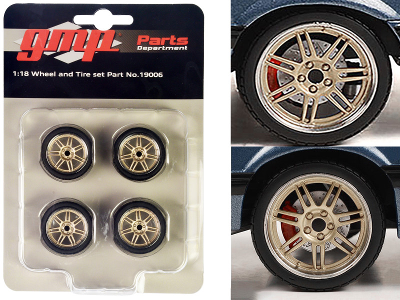 7 Spoke Custom Wheel & Tire Set of 4 pieces from 1989 Ford Mustang 5 0 LX 1/18 GMP G19006