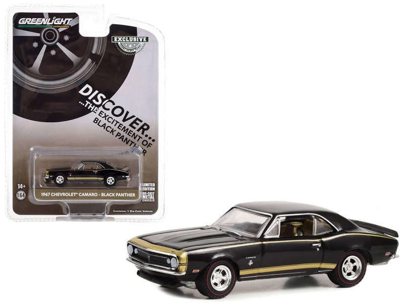 1967 Chevrolet Camaro Black Panther Black with Gold Stripes Hobby Exclusive Series 1/64 Diecast Model Car Greenlight 30377