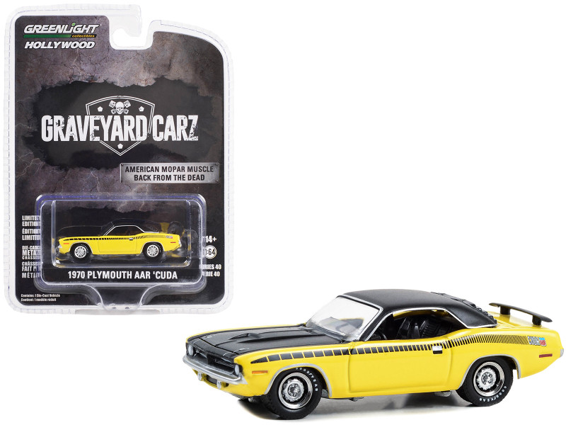 1970 Plymouth AAR Barracuda Yellow with Black Stripes and Top Graveyard Carz 2012 Current TV Series Hollywood Series Release 40 1/64 Diecast Model Car Greenlight 62010D