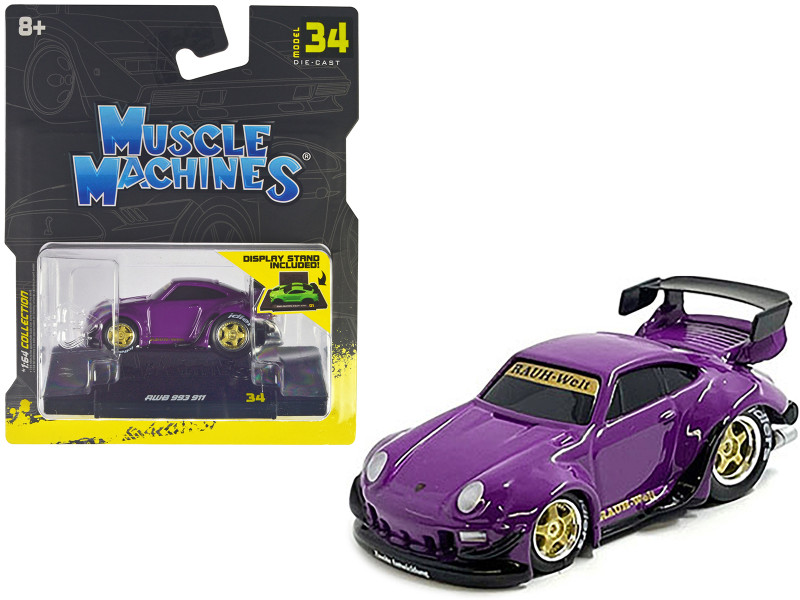 RWB 993 911 Purple 1/64 Diecast Model Car Muscle Machines 15574PU