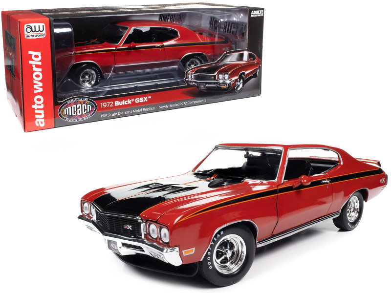 1972 Buick GSX Fire Red with Black Stripes Muscle Car & Corvette Nationals MCACN American Muscle Series 1/18 Diecast Model Car Auto World AMM1301