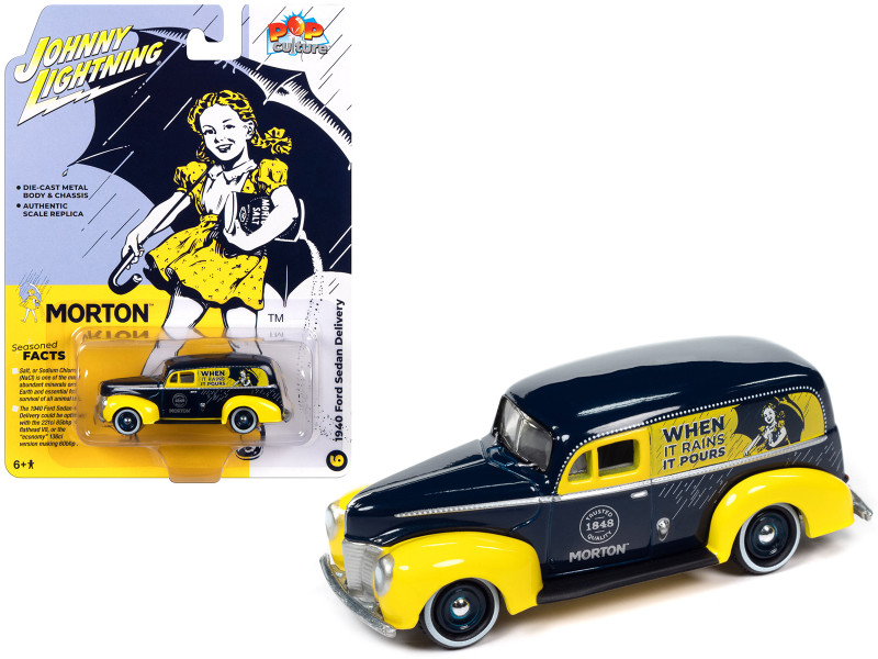 1940 Ford Sedan Delivery Dark Blue and Yellow Morton Salt Pop Culture 2023 Release 3 1/64 Diecast Model Car Johnny Lightning JLPC013-JLSP349