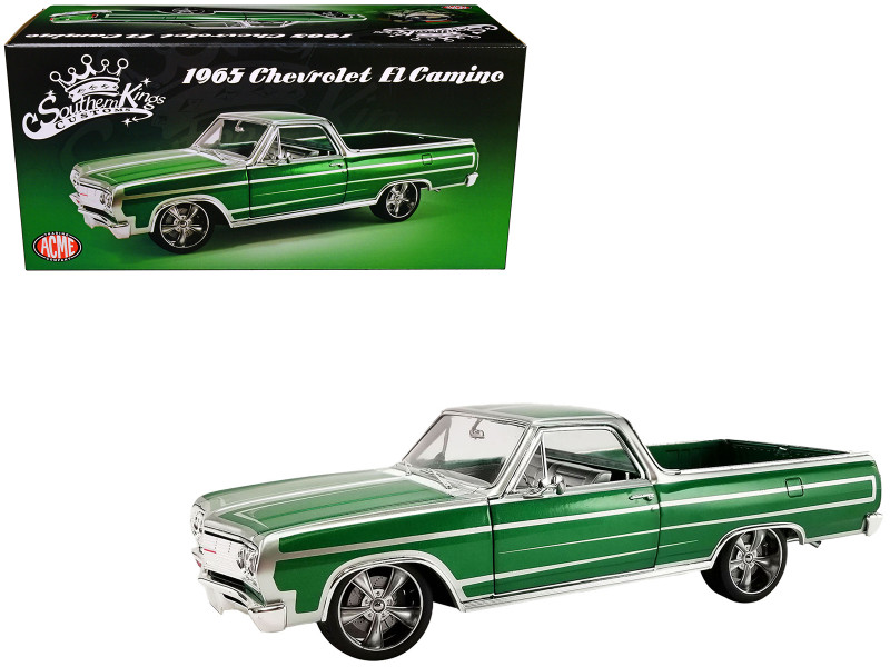 1965 Chevrolet El Camino Custom Calypso Green Metallic with Silver Graphics Southern Kings Customs Limited Edition to 210 pieces Worldwide 1/18 Diecast Model Car ACME A1805415