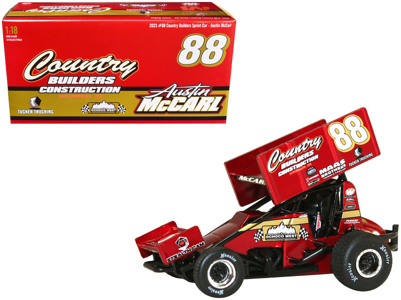 Winged Sprint Car #88 Austin McCarl Country Builders Construction Country Builders Racing World of Outlaws 2023 1/18 Diecast Model Car ACME A1823011