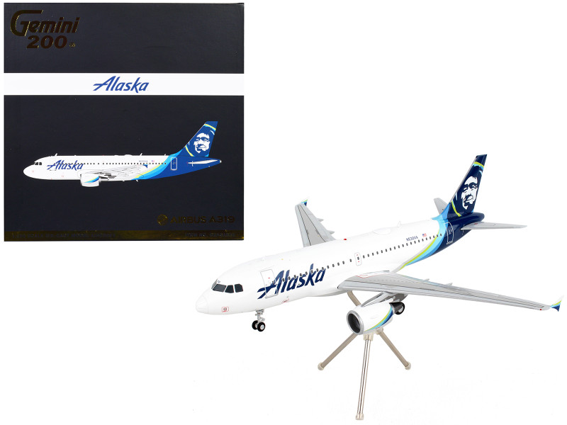 Airbus A319 Commercial Aircraft Alaska Airlines White with Blue Tail Gemini 200 Series 1/200 Diecast Model Airplane GeminiJets G2ASA830

