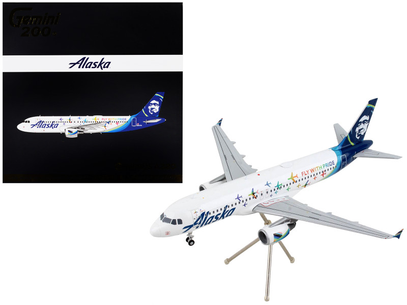 Airbus A320 Commercial Aircraft Alaska Airlines Fly With Pride White with Blue Tail Gemini 200 Series 1/200 Diecast Model Airplane GeminiJets G2ASA1047