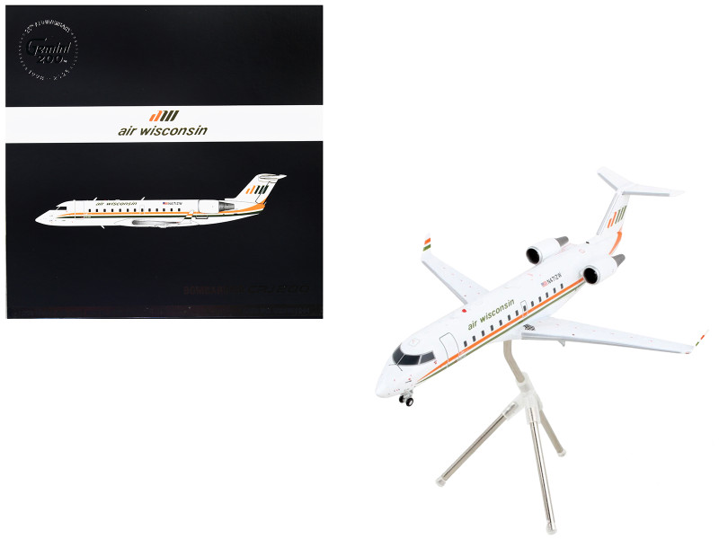 Bombardier CRJ200 Commercial Aircraft Air Wisconsin White with Orange and Green Stripes Gemini 200 Series 1/200 Diecast Model Airplane GeminiJets G2AWI1244