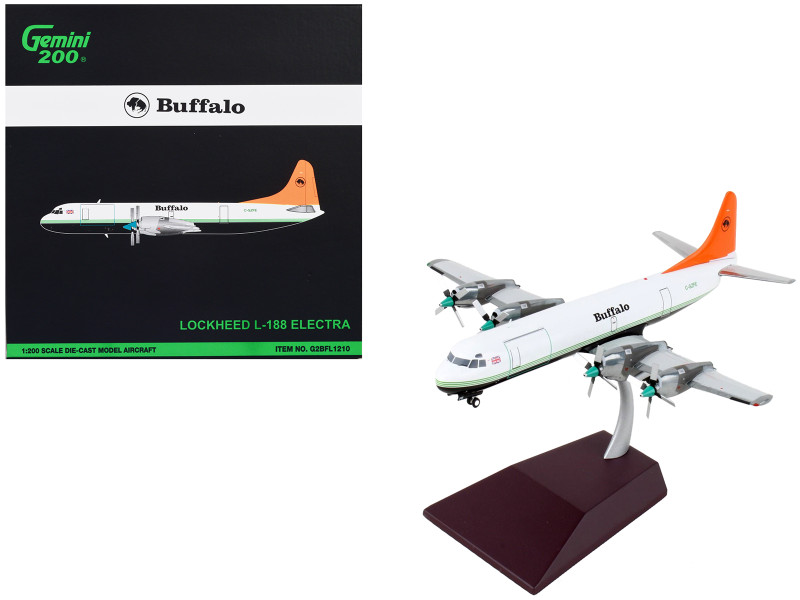 Lockheed L 188 Electra Commercial Aircraft Buffalo Airways White and Black with Orange Tail Gemini 200 Series 1/200 Diecast Model Airplane GeminiJets G2BFL1210