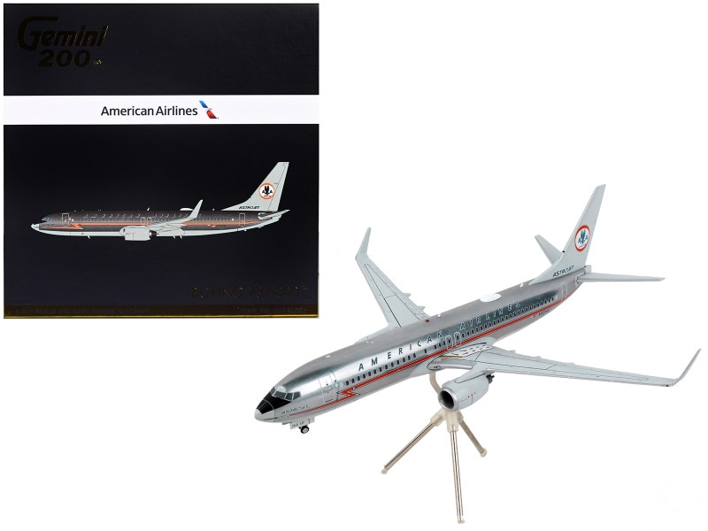 Boeing 737 800 Commercial Aircraft American Airlines AstroJet Silver with Red Stripes Gemini 200 Series 1/200 Diecast Model Airplane GeminiJets G2AAL990