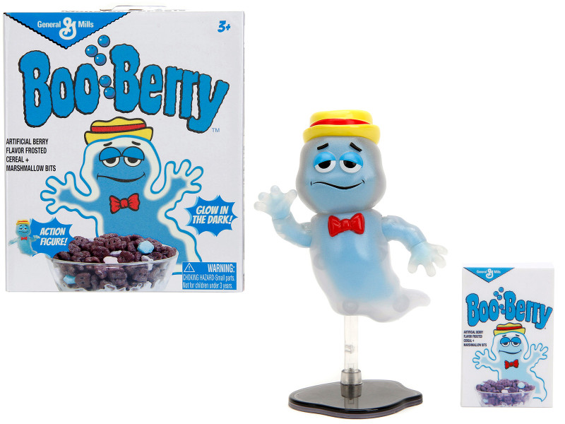 Boo Berry 3 5 Moveable Glow in the Dark Figure with Stand and Cereal Box Monster Cereals 1/12 Scale Model Jada 32739