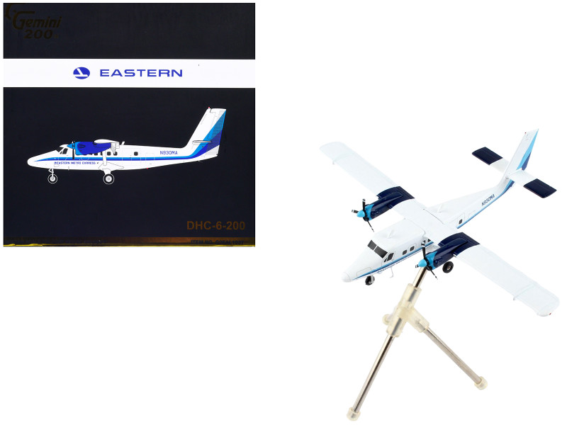 De Havilland DHC 6 200 Commercial Aircraft Eastern Air Lines Metro Express White with Blue Stripes Gemini 200 Series 1/200 Diecast Model Airplane GeminiJets G2EAL1037