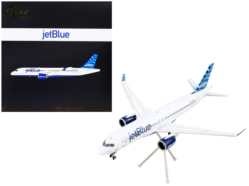 Airbus A220 300 Commercial Aircraft JetBlue Airways White with Blue Tail Gemini 200 Series 1/200 Diecast Model Airplane GeminiJets G2JBU1213