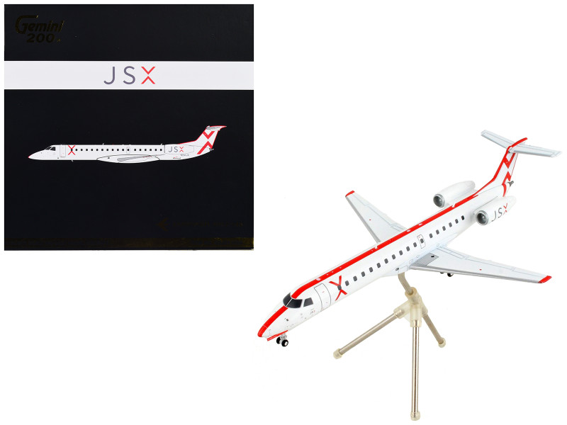 Embraer ERJ 145 Commercial Aircraft JetSuiteX White with Red Stripes Gemini 200 Series 1/200 Diecast Model Airplane GeminiJets G2JSX1024