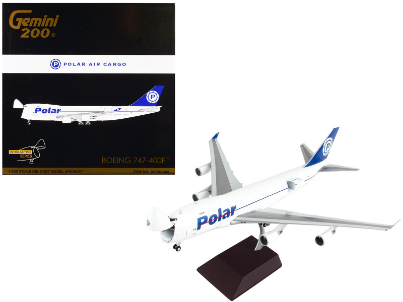 Boeing 747 400F Commercial Aircraft Polar Air Cargo White with Blue Tail Gemini 200 Interactive Series 1/200 Diecast Model Airplane GeminiJets G2PAC938