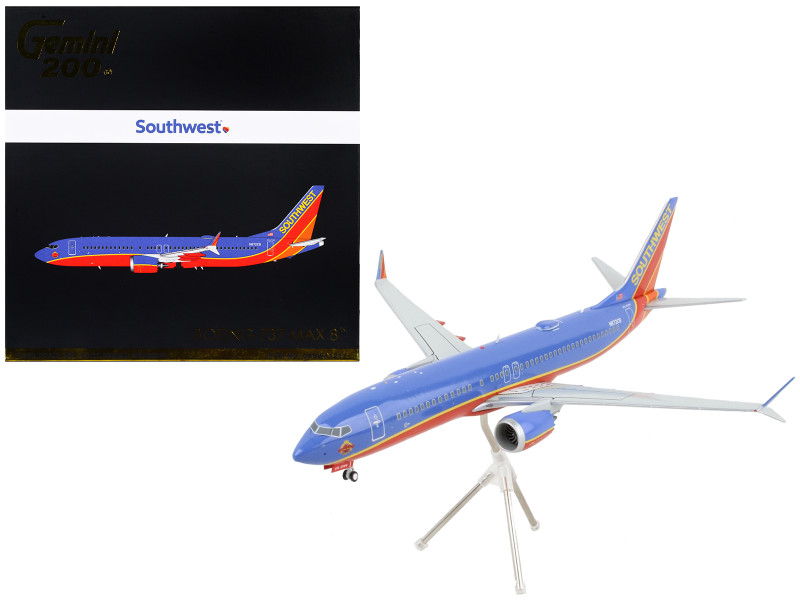 Boeing 737 MAX 8 Commercial Aircraft Southwest Airlines Blue and Red Gemini 200 Series 1/200 Diecast Model Airplane GeminiJets G2SWA1217