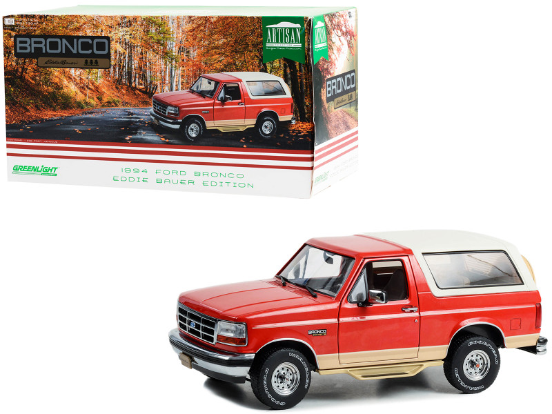 1994 Ford Bronco Eddie Bauer Edition Electric Red Metallic and Tucson Bronze with White Top Artisan Collection 1/18 Diecast Model Car Greenlight 19135