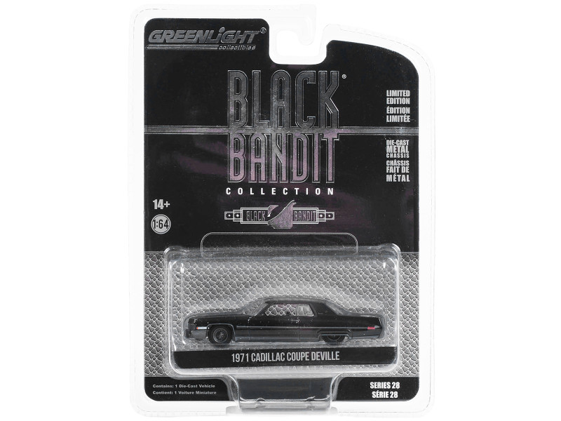 1971 Cadillac Coupe deVille Lowrider Black Black Bandit Series 28 1/64 Diecast Model Car Greenlight 28130A