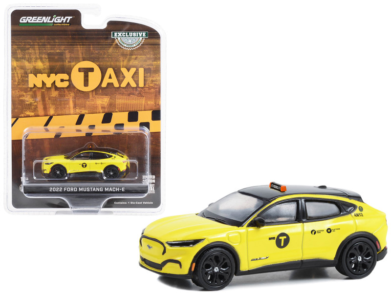 2022 Ford Mustang Mach E Yellow with Black Top NYC Taxi Hobby Exclusive Series 1/64 Diecast Model Car Greenlight 30430