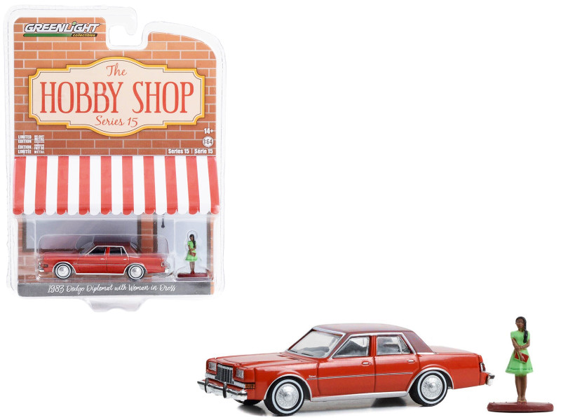 1983 Dodge Diplomat Red with Brown Top and Woman in Dress Figure The Hobby Shop Series 15 1/64 Diecast Model Car Greenlight 97150C