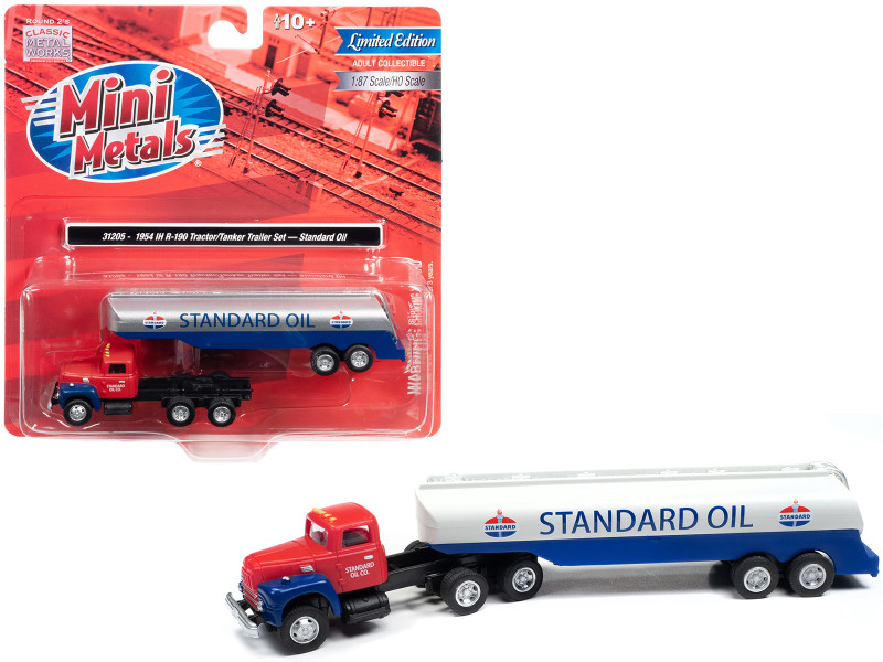 1954 IH R 190 Tractor Red with Tanker Trailer Standard Oil 1/87 (HO) Scale Model Truck Classic Metal Works CMW31205