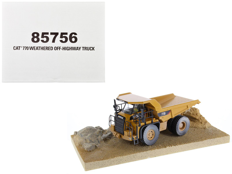 CAT Caterpillar 770 Off Highway Truck Yellow Weathered with Operator Weathered Series 1/50 Diecast Model Diecast Masters 85756