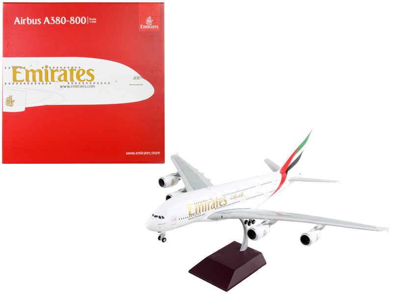 Airbus A380 800 Commercial Aircraft Emirates Airlines A6-EVC White with Striped Tail Gemini 200 Series 1/200 Diecast Model Airplane GeminiJets G2UAE1207