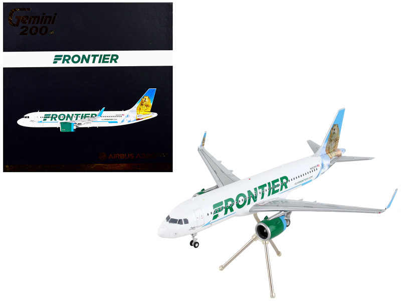 Airbus A320neo Commercial Aircraft Frontier Airlines Poppy the Prairie Dog White with Graphics Gemini 200 Series 1/200 Diecast Model Airplane GeminiJets G2FFT1142