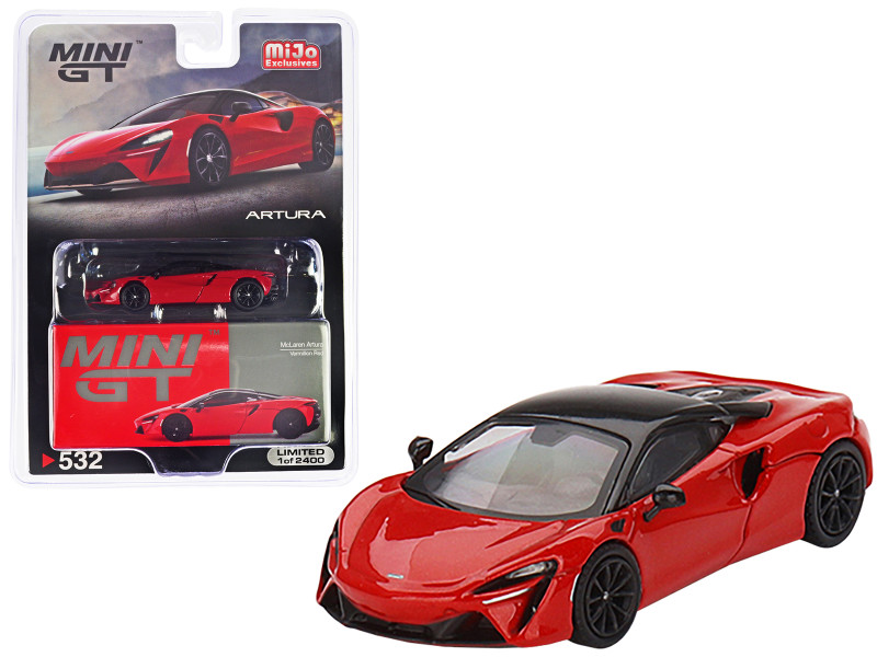 McLaren Artura Vermillion Red with Black Top Limited Edition to 2400 pieces Worldwide 1/64 Diecast Model Car True Scale Miniatures MGT00532