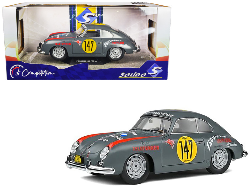 Porsche 356 Pre A #147 Gray with Graphics Carrera Panamericana 1954 Competition Series 1/18 Diecast Model Car Solido S1802807