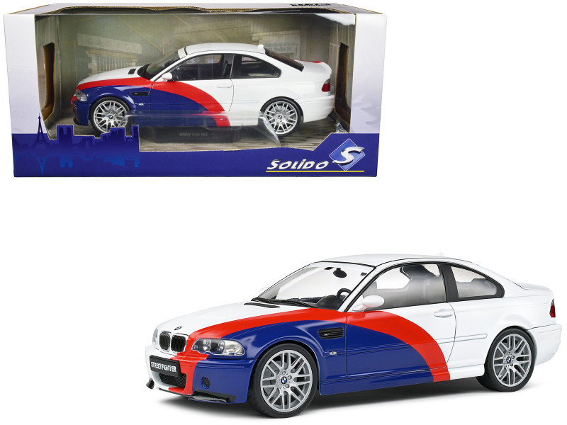 2000 BMW E46 M3 Streetfighter White with Blue and Red Graphics 1/18 Diecast Model Car Solido S1806505