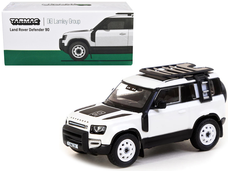 Land Rover Defender 90 White Metallic with Roof Rack Lamley Special Edition Global64 Series 1/64 Diecast Model Tarmac Works T64G-019-WH