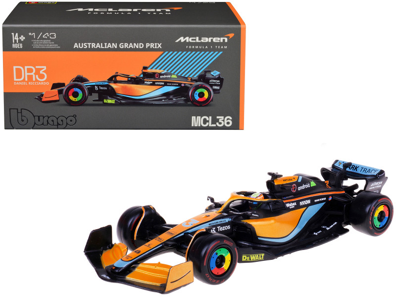 McLaren MCL36 #3 Daniel Ricciardo Formula One F1 Australian GP 2022 with Display Case 1/43 Diecast Model Car Bburago 38064DR