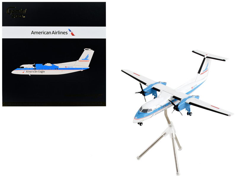 Bombardier Dash 8 100 Commercial Aircraft American Eagle Piedmont Airlines White with Blue Stripes Gemini 200 Series 1/200 Diecast Model Airplane GeminiJets G2AAL939