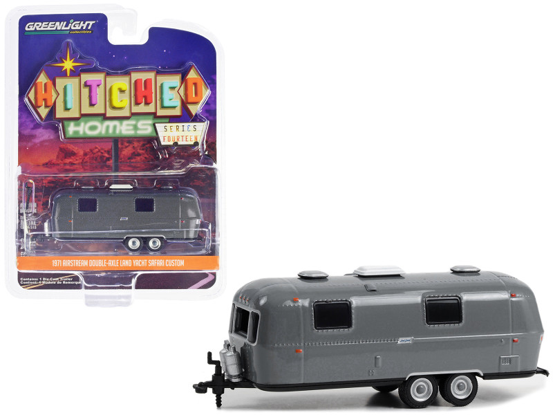 1971 Airstream Double Axle Land Yacht Safari Custom Travel Trailer Gray Hitched Homes Series 14 1/64 Diecast Model Greenlight 34140D